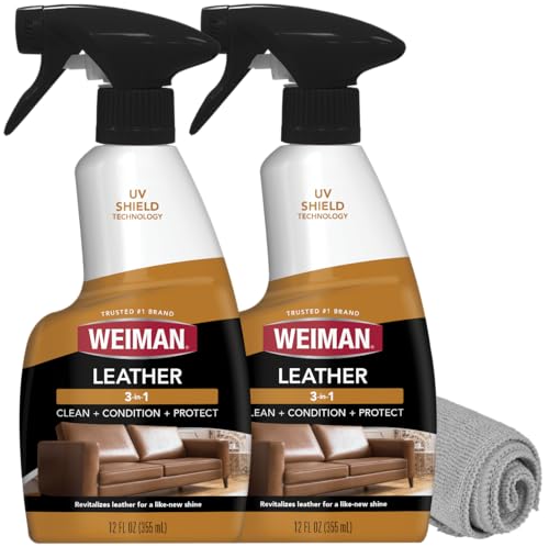 Weiman Leather Cleaner and Conditioner for Furniture - 12 Ounce - 2 Pack - Ultra Violet Protection Help Prevent Cracking or Fading of Leather Couches, Car Seats, Shoes, Purses - size: 12 Fl Oz (Pack of 2)