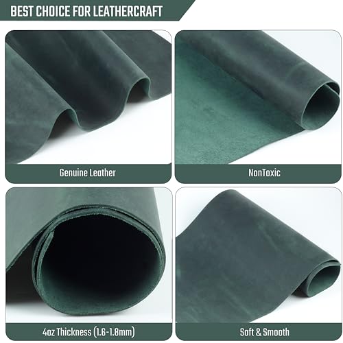 Toprank Genuine Leather Sheets for Crafts 12''X12'' Precut Full Grain Leather Tooling Leather (1.6mm) Cowhide Leather Pieces Square, Grassgreen - color: Grassgreen, size: 12"x12"