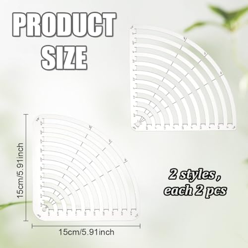 4 Pcs Circle Radius Master Template Guide 0.25~5" Acrylic Arc Stencil Clear Rounded Corner Sewing Tool 2 Sizes Curved Corner Cutter Quilting Ruler for Patchwork DIY Craft 3 MM Thick
