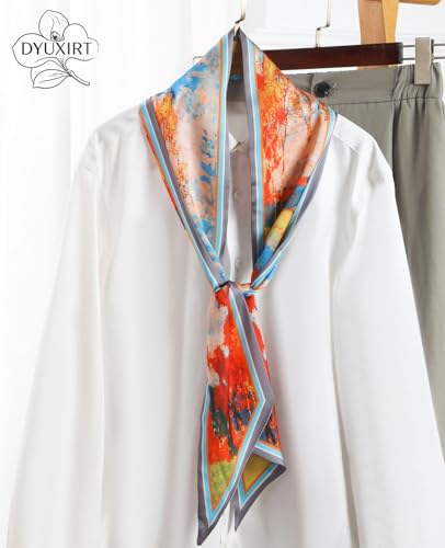 Head Scarf Purse Handle Neck Satin Hair Scarfs For Bag Lightweight Silky Long Thin Women's Fashion Scarves 59 * 5.9” - color: H22-the Woods in Autumn(59*5.9inch)