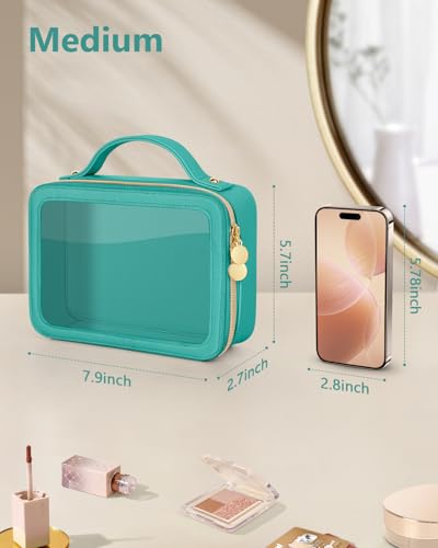 Soimeat Clear Makeup Bag, Portable Travel Cosmetic Bags, Multipurpose Leather Toiletry Bag with Zipper, Waterproof Transparent Cosmetic Organizer for Women, Medium, Green - color: Green, size: Medium