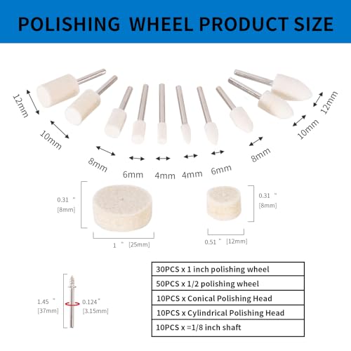 110PCS Polishing Buffing Wheel for Dremel Polishing Kit | Polishing Wheel for Dremel Tool Accessories, with 1/8" Shank Jewelry Metal Buffing Wheels