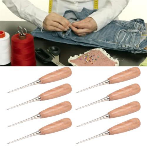 Leather Sewing awl, 8pcs Wooden Handle drillable Stitching awl, with ergonomically Designed Handle, for Punching scribing and Marking on Leather Cloth Wood Plastic