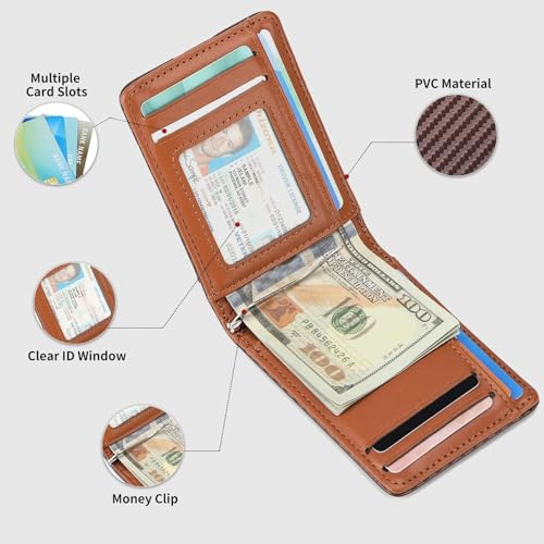 FALAN MULE Mens Wallet RFID Blocking Slim Bifold Wallets with Money Clip Leather Minimalist Thin Card Holder - color: Ba-Coffee