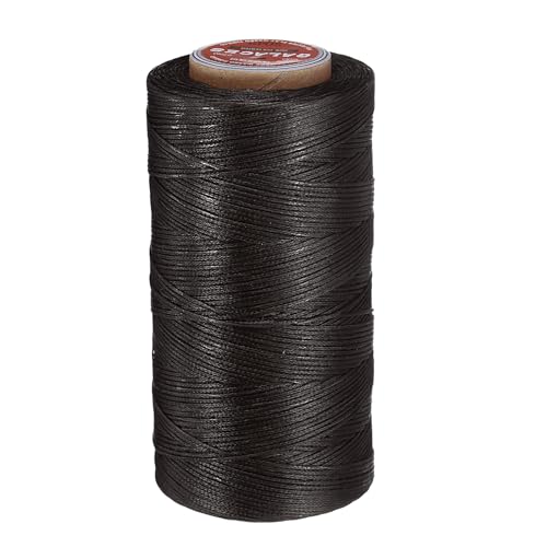 uxcell Flat Leather Sewing Waxed Thread, 270m / 295 Yards Polyester Wax String, 150D Wax Stitching Cord for Leather Crafts, Bookbinding, Bracelets Braided, Dark Brown - color: Dark brown