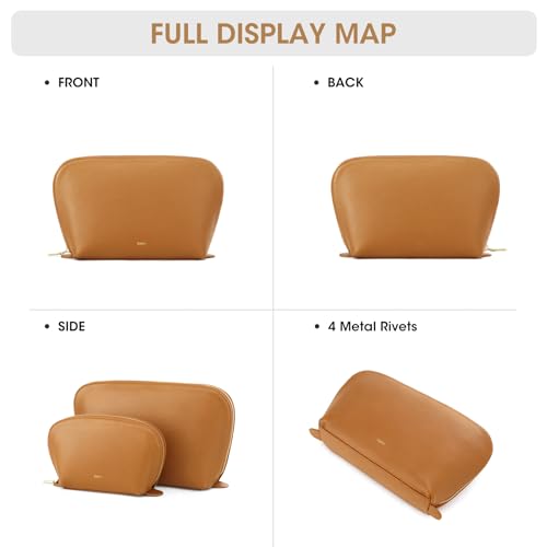 Kattee Leather Makeup Bag Set for Women, 2 Pack, Brown - color: Brown, size: 2-Pack, Medium+Large
