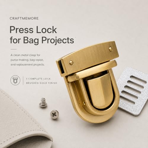 CRAFTMEMORE 1-1/4 Inch Press Lock Purse Catch Clasp Hardware for Bag Purse Pack of 1 YB2234 in Brushed Brass - color: Brushed Brass