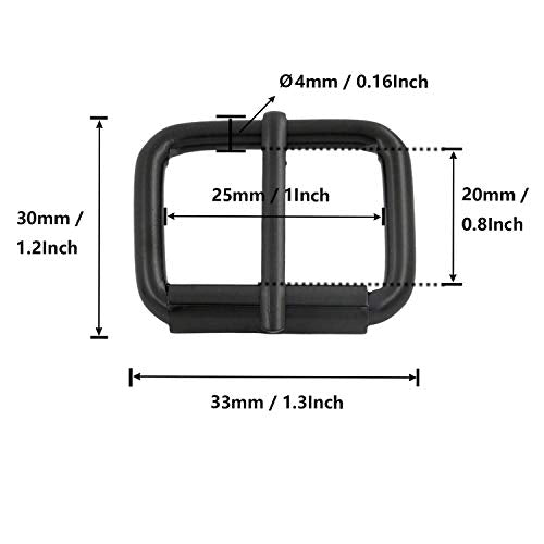 BIKICOCO Roller Buckle, 1'' x 3/4'' Heel Rolling Bar Buckles for Bags Leather Webbing Straps, Black - Pack of 20 - color: Black X 20 Pcs