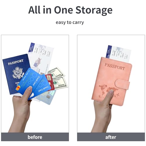 Passport Holder, Passport Cover with Credit Card Slot and Boarding Pass Slot Combo, Passport Wallet Case Book Travel Must Have, RFID Blocking Leather Travel Accessories, Pink - color: Pink