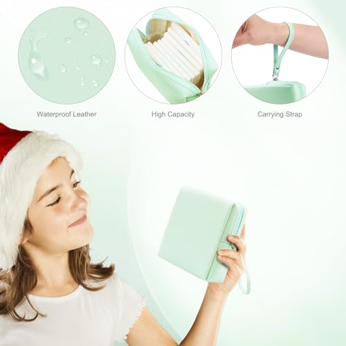 Sanitary Napkin Period bag for Women, Sanitary Napkin Storage Bag, PU Leather Sanitary Pad Bags Pounch, Portable Tampons Zipper Organizer Bag with Handle for Ladies - color: Mint