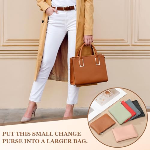 Full Grain Leather Coin Purse, Small Coin Purse with Zipper Portable Card Holder, 5in & Purple & PU Leather -Fitting for (Change Purse Credit Card Key Keychain Pouch Wallet) - color: Purple