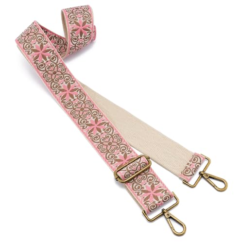 ZOOEASS Bronze Buckles Purse Strap, 2" Wide Crossbody Handbag Strap Adjustable Replacement Shoulder Strap Vintage Embroidery - color: 5cm-color13