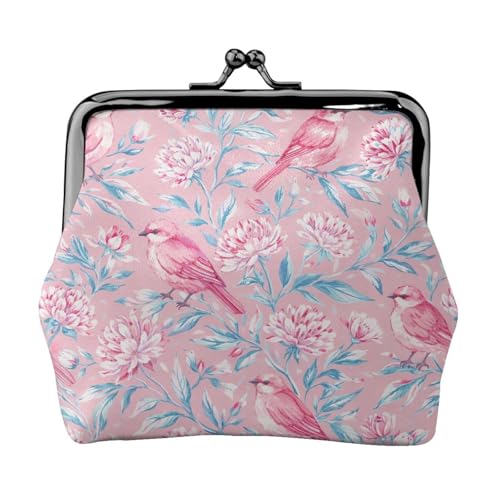 Kiss-lock Coin Purse for Women Change Purses Cute Small Coin Pouch Tiny Coin Wallet (Pink Birds Floral) - color: Pink Birds Floral