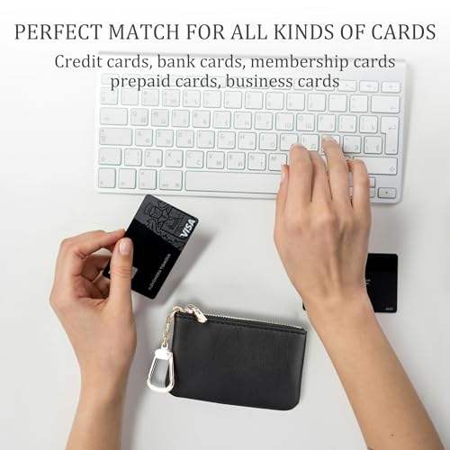 Veki Coin Purse Change Mini Purse Wallet with Zipper, Solid color-Black | Fashionable Bag for Men Women, Key Chain Pendant Leather Classic Clutch Purse - color: Solid color-Black