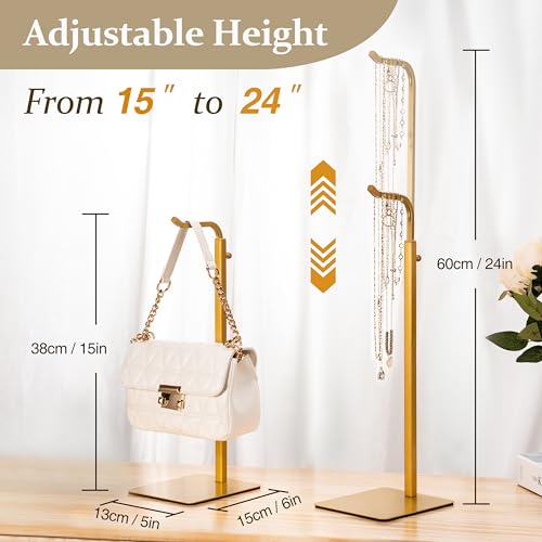 3-Pack Adjustable Tabletop Purse & Banner Display Stands, Gold | Tabletop hook holders display handbags, wreaths and banners in closets, retail stores and vendor booths. - color: Gold