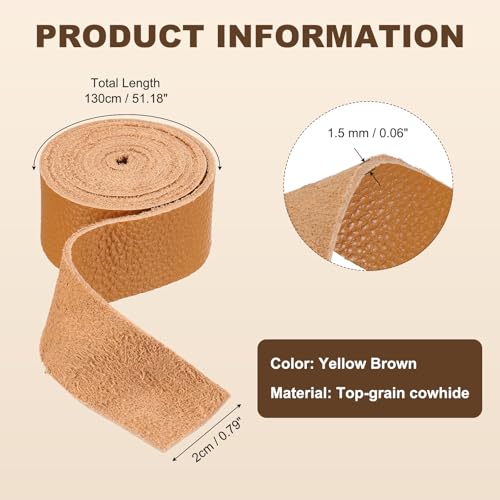 MECCANIXITY Leather Craft Belt Blanks, 20mm(0.8") Wide x 51" Top Grain Strip 3-4oz 1.5mm Thick Leather Strips for DIY Belt Making Craft Making Tool Processing, Yellow Brown - color: Yellow Brown