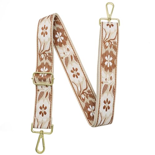 1.5" Wide Purse Strap Adjustable Replacement Gold Hardware Long Crossbody Bag Strap for Thick Shoulder Bags Canvas Handbags Straps - color: Gold Hardware-A-Brown