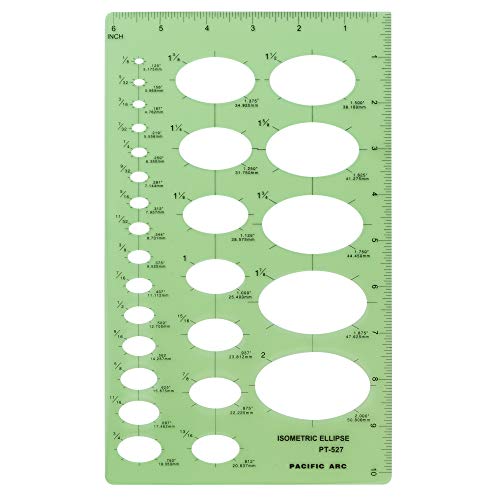Pacific Arc Isometric Ellipse Guide Template, 27 Total Ellipse from 1/8 Inch to 2 Inch with Inch Graduations - style: Large Isometric Ellipses