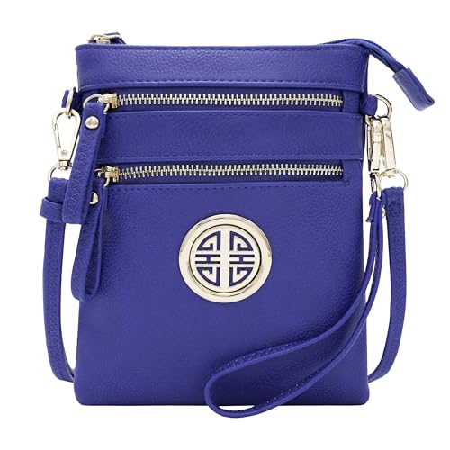 Solene Small Multi Zipper Pockets Crossbody Bag with Detachable Wristlet - color: Royal Blue