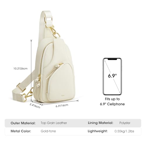 Kattee Sling Bag for Women, Leather Crossbody Bags for Travel, Beige. | Top grain pebbled cowhide leather fanny pack crossbody purse. Small chest bag with RFID blocking for travel. - color: Beige