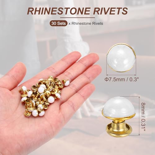 PATIKIL 7.5mm Turquoise Rapid Rivets, 30 Sets Leather Rivets Studs Rivet Double Cap Spikes Rivet for Leather Crafting for Decor Repair DIY Clothing Belts Bags Shoes, White - color: White