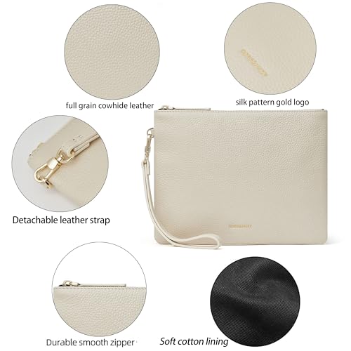 DORIS&JACKY Women Leather Clutch Purse and Phone Wallet with Wristlet Strap - color: Off-white