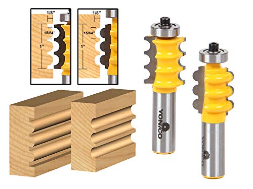 YONICO Router Bits Furniture Molding and Trim Set 2 Bit Triple Bead & Flute 1/2-Inch Shank 16261 - style: 2 Bit 1/4" Triple Bead & Flute - 1/2" Shank