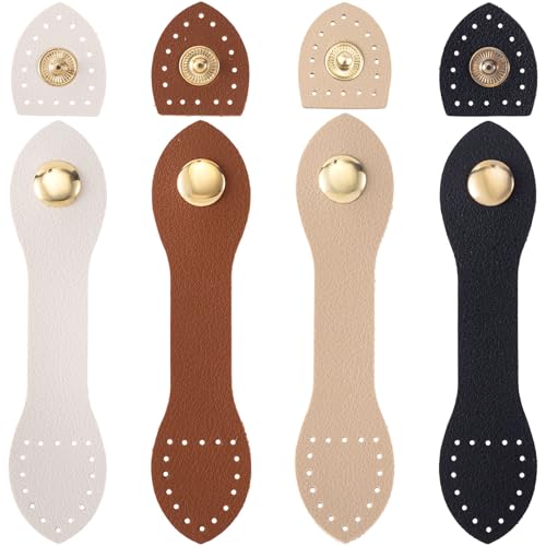 Joez Wonderful Leather Snap Buckles Snap Button Closure, Sew On Leather Purse Closure Fasteners for Purse Wallet Bags - color: Black, Light Brown, White, Khaki (Long)