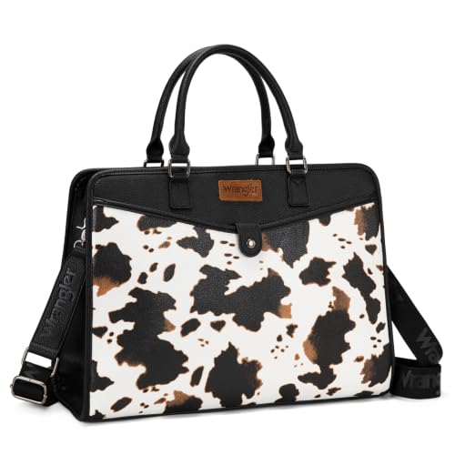 Wrangler Laptop Tote Bag for Women Fits 15.6 In Laptop for Travel and Work | Multi-compartment Organizer, Detachable Adjustable Shoulder Strap, Scratch-resistant Waterproof，Metal Feet on the Base - color: Cow-black