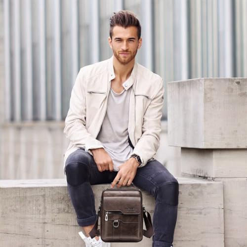 Messenger Bag for Men Crossbody Shoulder Purse Small Vintage PU Leather Satchel Pouch Side Crossover Handbag - color: Men Messenger Bag for Dark Brown