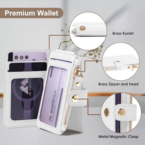 M-Plateau Off white Keychain Wallet, Wallet Women with Circle Coin Purse Keychain and Zipper Card Case,Trifold Leather wallet with ID Window Gift For Women (White) - color: White
