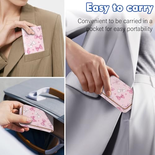 Business Card Holder, PU Leather Printing Business Card Case Pocket with Magnetic Shut, Portable Business Card Carrier Holder for Women or Men (Bow) - color: Bow