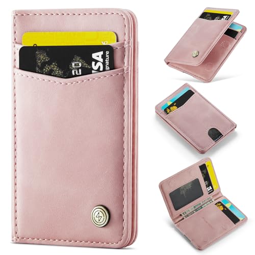 Slim Wallet for Women RFID Blocking Credit Card Holder Bifold Front Pocket Mini Wallet with 8 Card Slots and 2 Cash Pockets, Minimalist PU Leather Small Travel Purse Compact Gift Girls, Pink - color: Pink