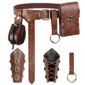 7PCS Renaissance Accessories Set | Including Medieval Belt with Belt Pouch, Coin Pouch, Leather Bracers & O-Ring Hangers for Halloween, LARP, Viking & Cosplay - color: Brown