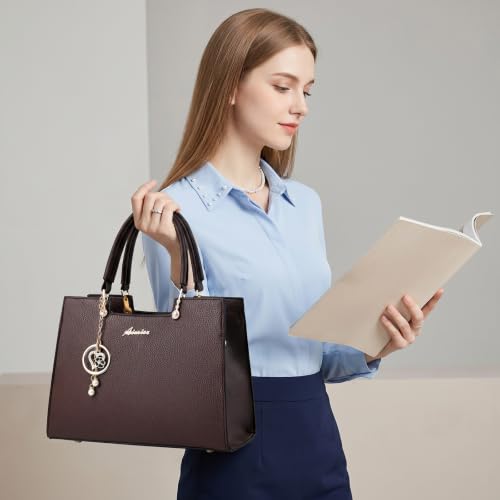 ALARION Purses and Handbags for Women Satchel Purse,PU Leather Tote Bag Crossbody Top Handle Bags with Zipper - color: Lizi Coffee