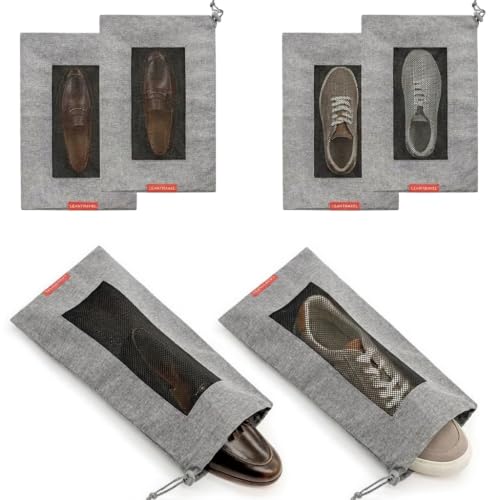 LeanTravel Shoe Bags with Mesh Window, Drawstring Cord Lock, Set of 6, Grey