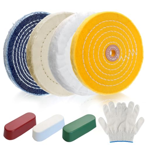 8Pcs 6 Inch Polishing Buffing Wheel Kit for Bench Grinder | 1/2" Arbor Hole Buffing Wheels with 3 Polishing Compound and Gloves for Metal,Stainless Steel,Jewelry,Wood,Glass,Ceramic ect - size: 6 Inch