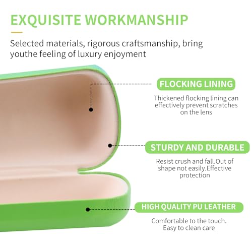 PERFECTSIGHT Sunglasses Case, Large Hard Shell Glasses Case, Cute PU Leather Protective Eyeglasses Case for Women Men - color: Green