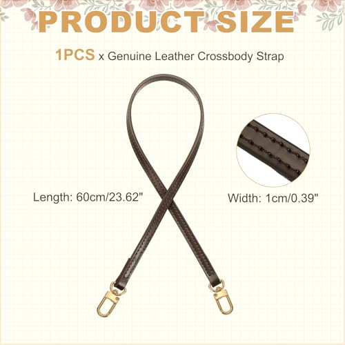 Genuine Leather Replacement Bags - Thin Short Shoulder Straps Genuine Leather Crossbody Strap, [for Handbag] - color: Dark Brown, size: 23.6 Inch
