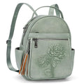 Mini Backpack Purse for Women,Vegan Leather Small Backpack for Daily | Embossed Lightweight Water-Resistance Travel Mini Fashion Daypack Bag,Ladies Casual Backpack Purse Gift Choice for Women - color: Green-flower