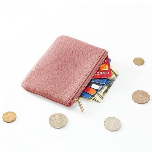 Chelmon PU Leather Coin Purse Pouch Change Holder Small With Zipper for Men Women 2 PCS Set (Black&Pink) - color: Black&Pink