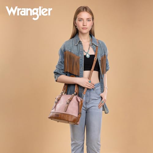 Wrangler 3Pcs Doctor Bag Sets for Women Top-handle Satchel Bag with Cell Phone Handbag and Coin Purse - color: Pink