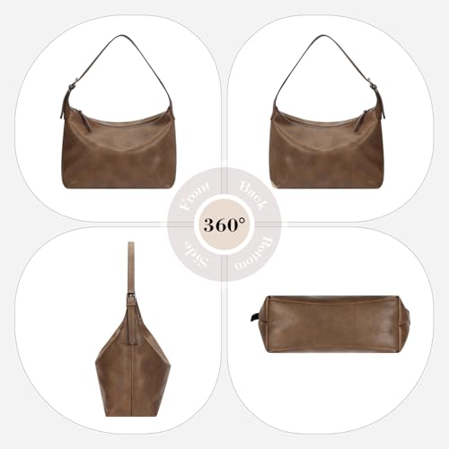 Genuine Leather Hobo Bags for Women Slouchy Shoulder Purses Crossbody Handbags with Adjustable Strap for Work Casual | Shoulder Bag - color: Brown