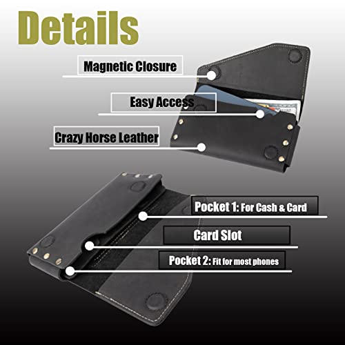 Topstache Belt Loop Leather Phone Holster for iPhone 17/17 Pro/16/16 Pro, Galaxy S25/S24 - Cell Phone Belt Holder - Leather Pouch with Card Holder Wallet - Fit Protective Case on, L,Black - color: Belt Loop-Black, size: Large