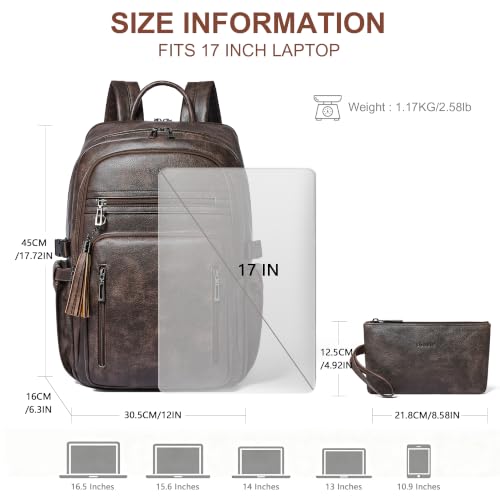 17 Inch Laptop Backpack Purse for Women with Giant Tumbler Holders | Vegan Leather,Travel Work Business College Teacher Nurse,USB Charging Port,RFID Wristlet Purse,28L Large Capaity,Chocolate - color: Chocolate
