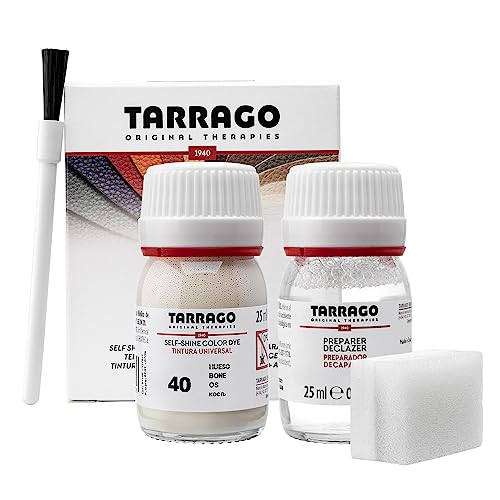 Tarrago Leather Dye Kit with Deglazer and Applicator - Restore & Recolor Shoes, Boots, Purses, Wallets, Jackets, and Furniture - Rich Pigment - 25mL - color: Bone #40