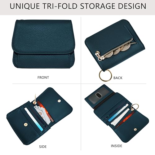 Keychain Wallet for Women,RFID Wristlet Wallet with Beaded Strap | Tri-Fold Design,6 Card Slots,ID Window,Zipper Coin Pocket,Lightweight Carry - color: Lake Blue