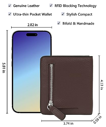 Small Leather Wallet for Women, Ladies Credit Card Holder RFID Blocking Women's Mini Bifold Pocket Purse - color: Coffee Rfid Blocking