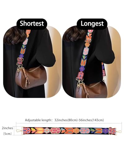 Embroidered Purse Straps Replacement Crossbody Wide Adjustable Bag Straps | Thick Purse Strap for Crossbody Bags,Extra Long Strap,Cross Body Straps for Handbags,Bag Straps for Tote Bags,Shoulder Straps - color: Black Flower 2