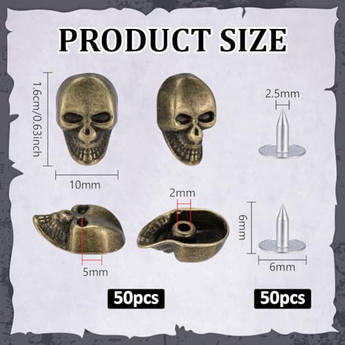 PH PandaHall 50pcs Skull Rivets Studs, Punk Rock Skull Head Studs Vintage Antique Bronze Buttons Alloy Screw Back Stud for Leather Crafting Belts Bags Shoes Clothing Decoration 0.63x0.39inch - color: Antique Bronze, size: 0.63x0.39inch
